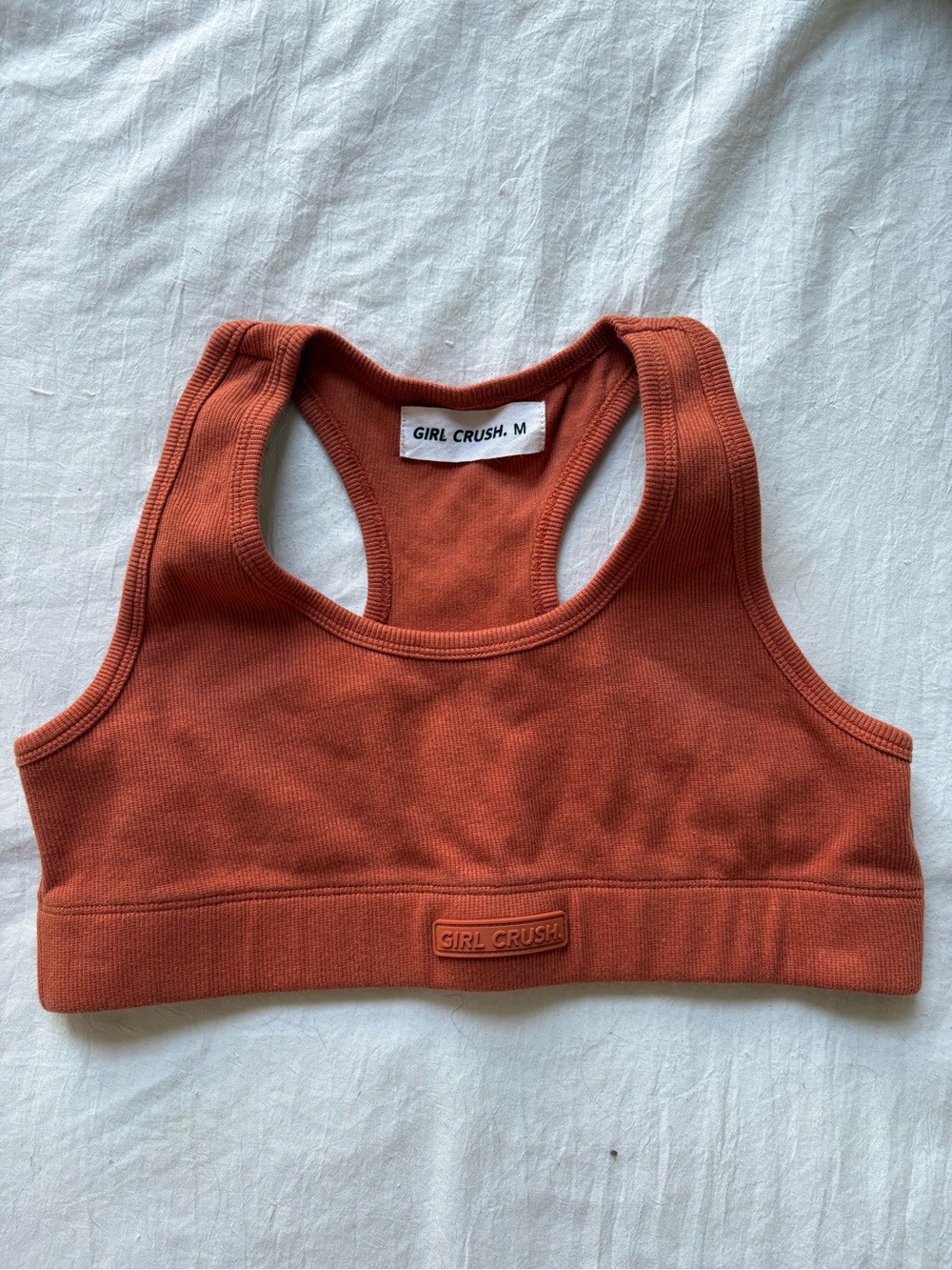 Girl Crush Rust Orange Ribbed Racerback Sports Bra